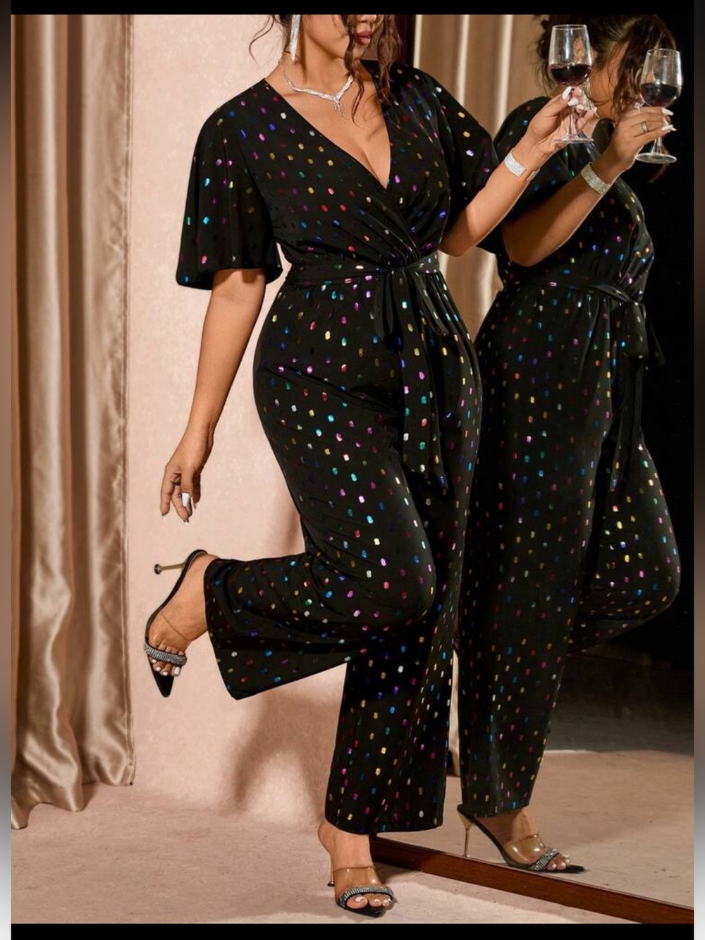 Cravure Plus Size Women Laser Sequin Waist Cinching Elegant Jumpsuit 2xl BNWOT